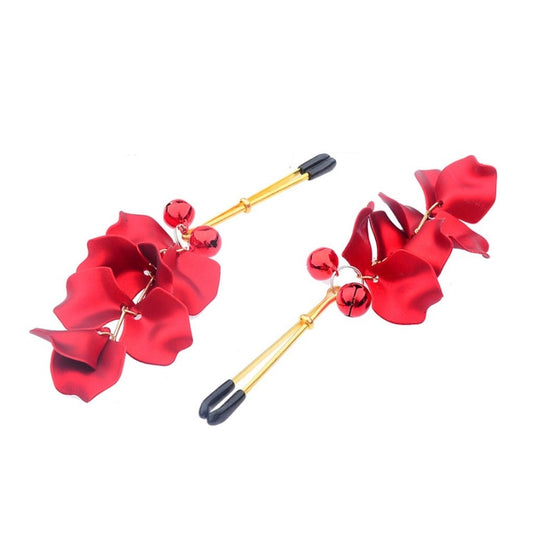 Red Flower Petal Pendant Nipple Clamps Clit Clamp 