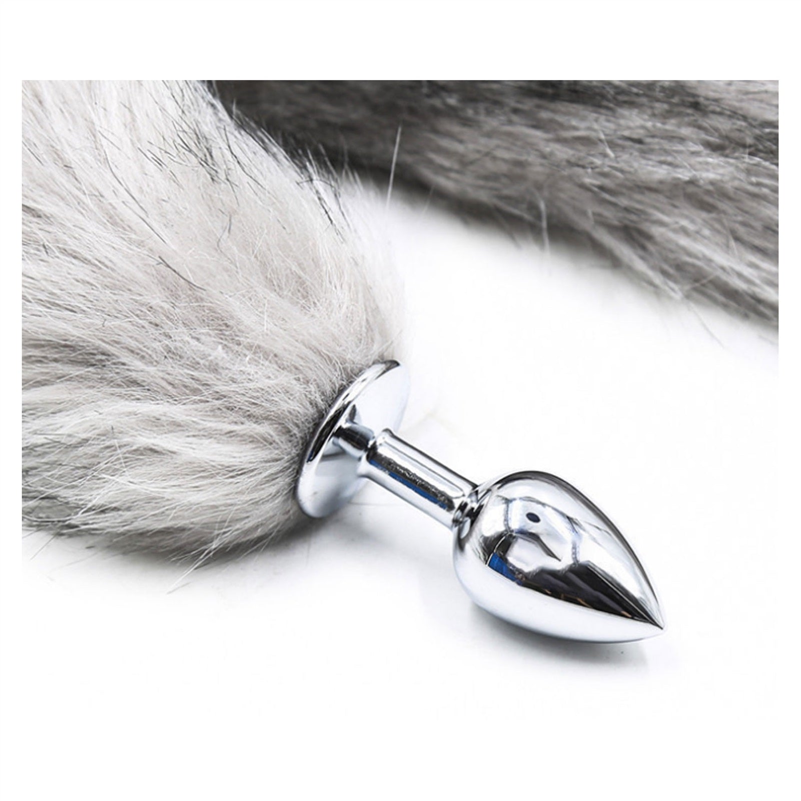 Light Gray Artificial Fur Stainless Steel Crystal 