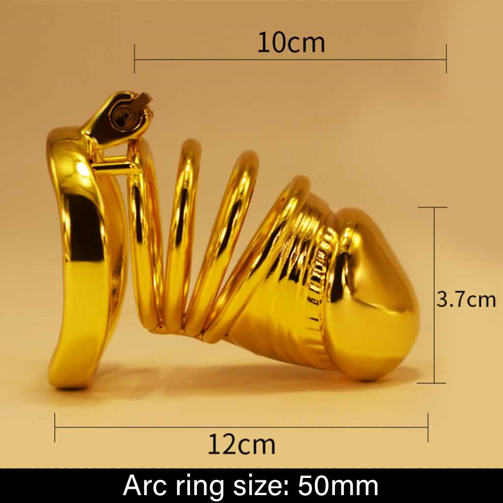 Chastity Belt Gold Color Metal Lock Cock Cage BDSM