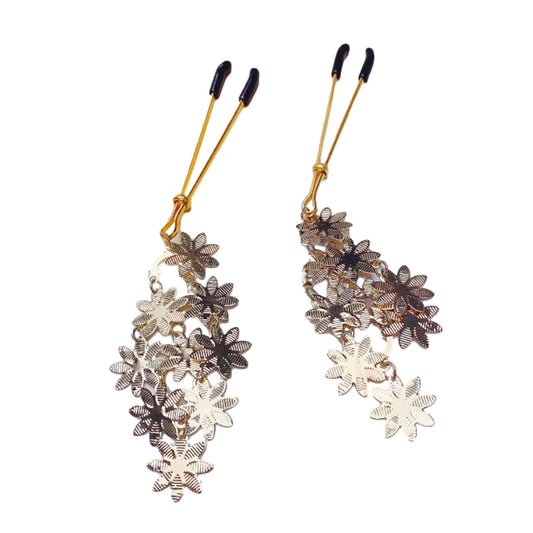 Snow Ice Flower Metal Tassels Pendant Nipple Clamp