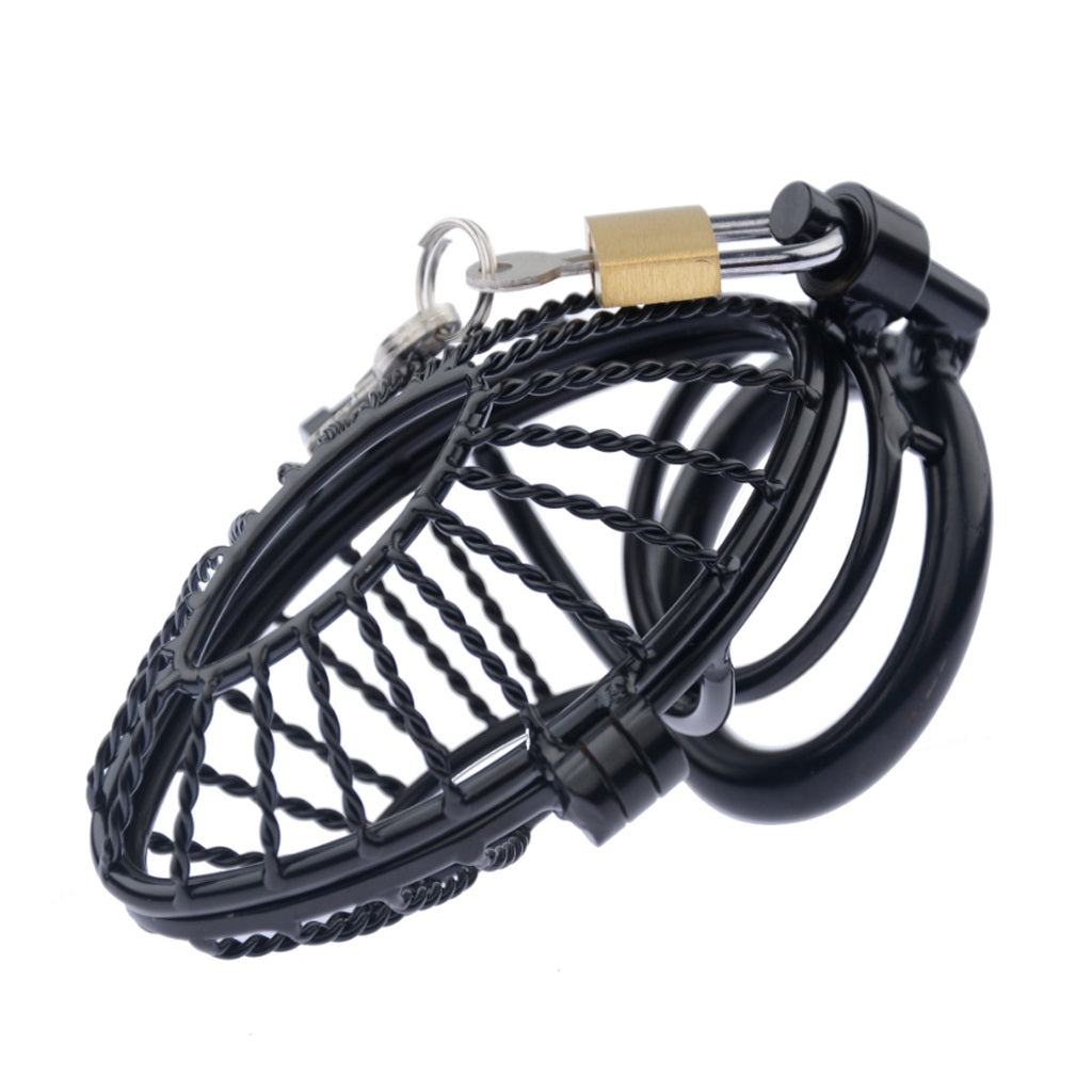 Male Metal Grid Hollow Black Protection Cage Chast