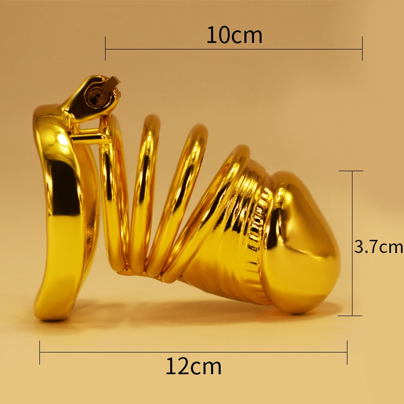 Chastity Belt Gold Color Metal Lock Cock Cage BDSM