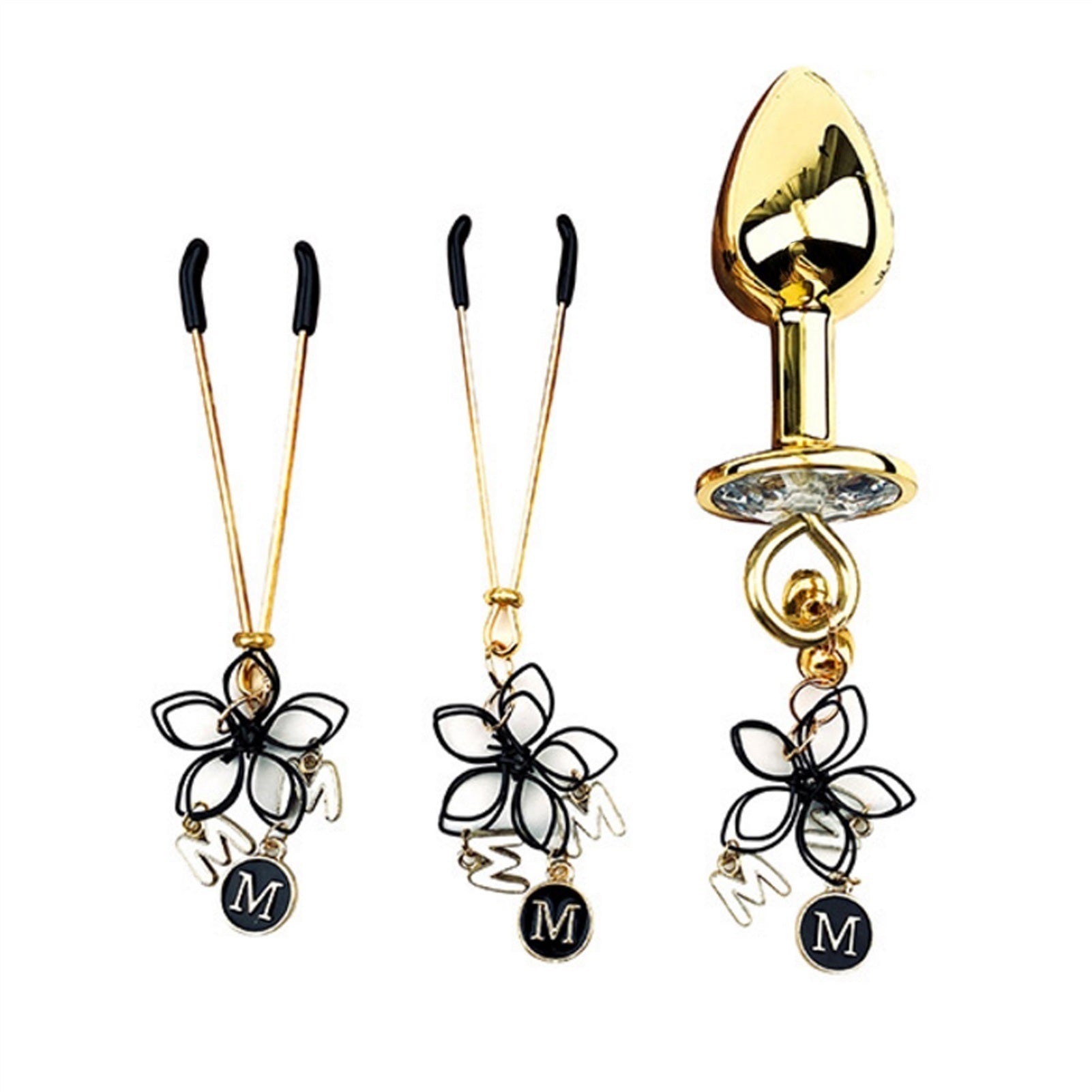 Adult Toy Metal Golden Nipple Clamps With Bell Flo