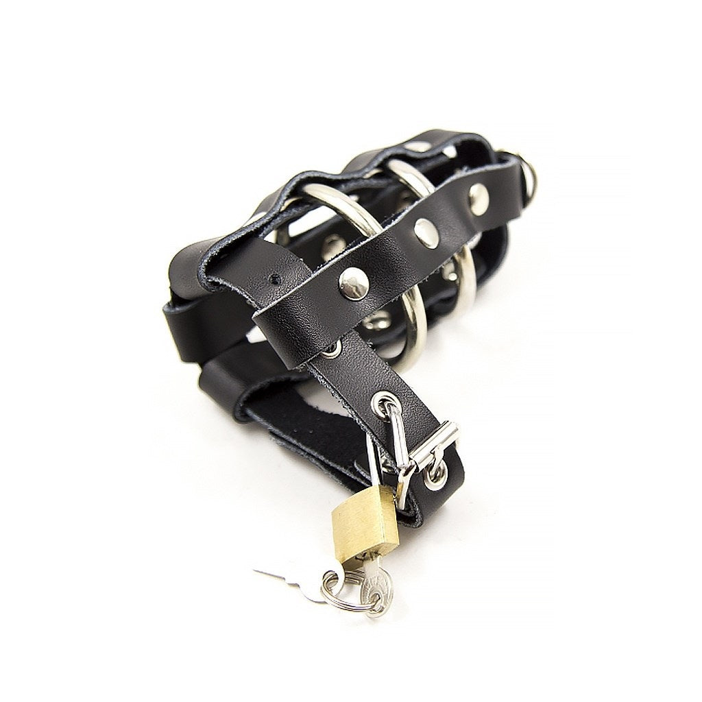 PU Leather Wrap Around Metal Cage Ring Device Belt