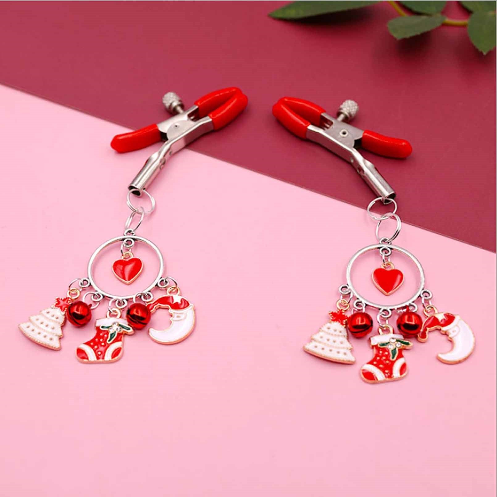 Women Nipplerings Piercing Steel 4 Pc Red Bow Chri