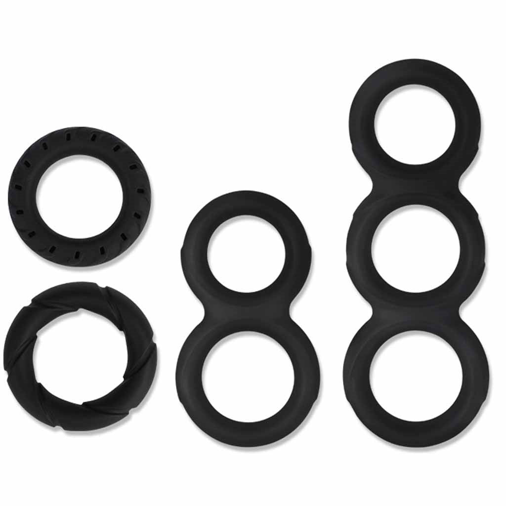 4-Piece Cock Ring Set, 1.2-1.6 inch, 100% Silicone