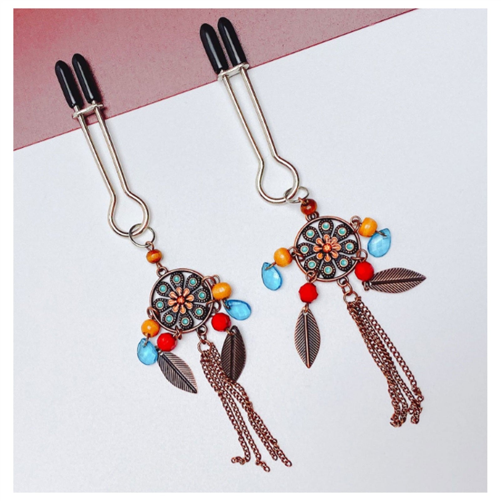 Tassel Leaves Metal Tassels Pendant Nipple Clamps 