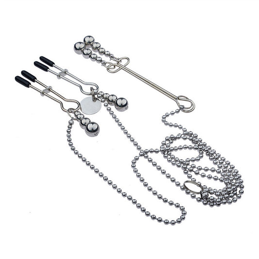 Adult Toy Metal 3 Beads Pendants Nipple Clamps Wit