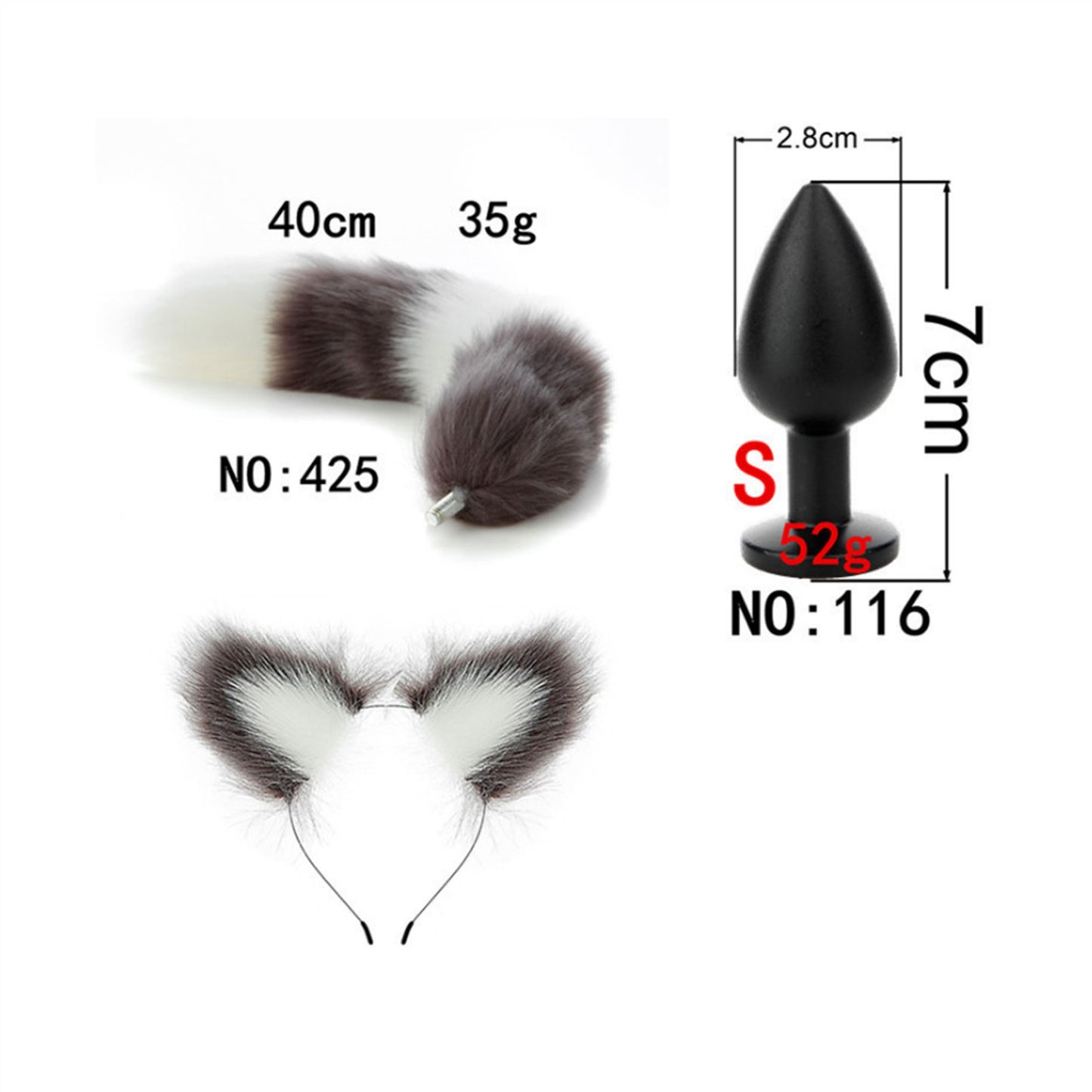 Faux fox tail anal plug ear hairpin set cosplay ad