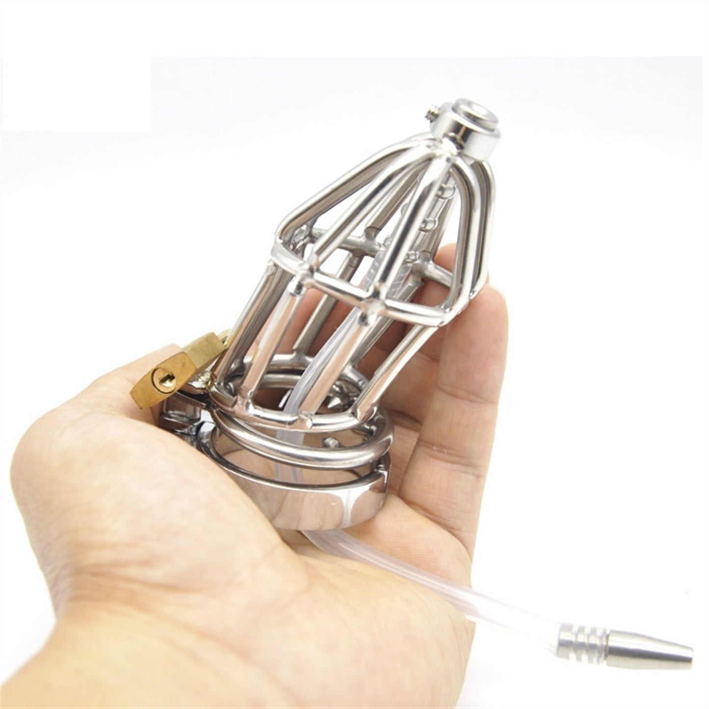 Male Chastity Device Cock Cage Steel Metal Silver 