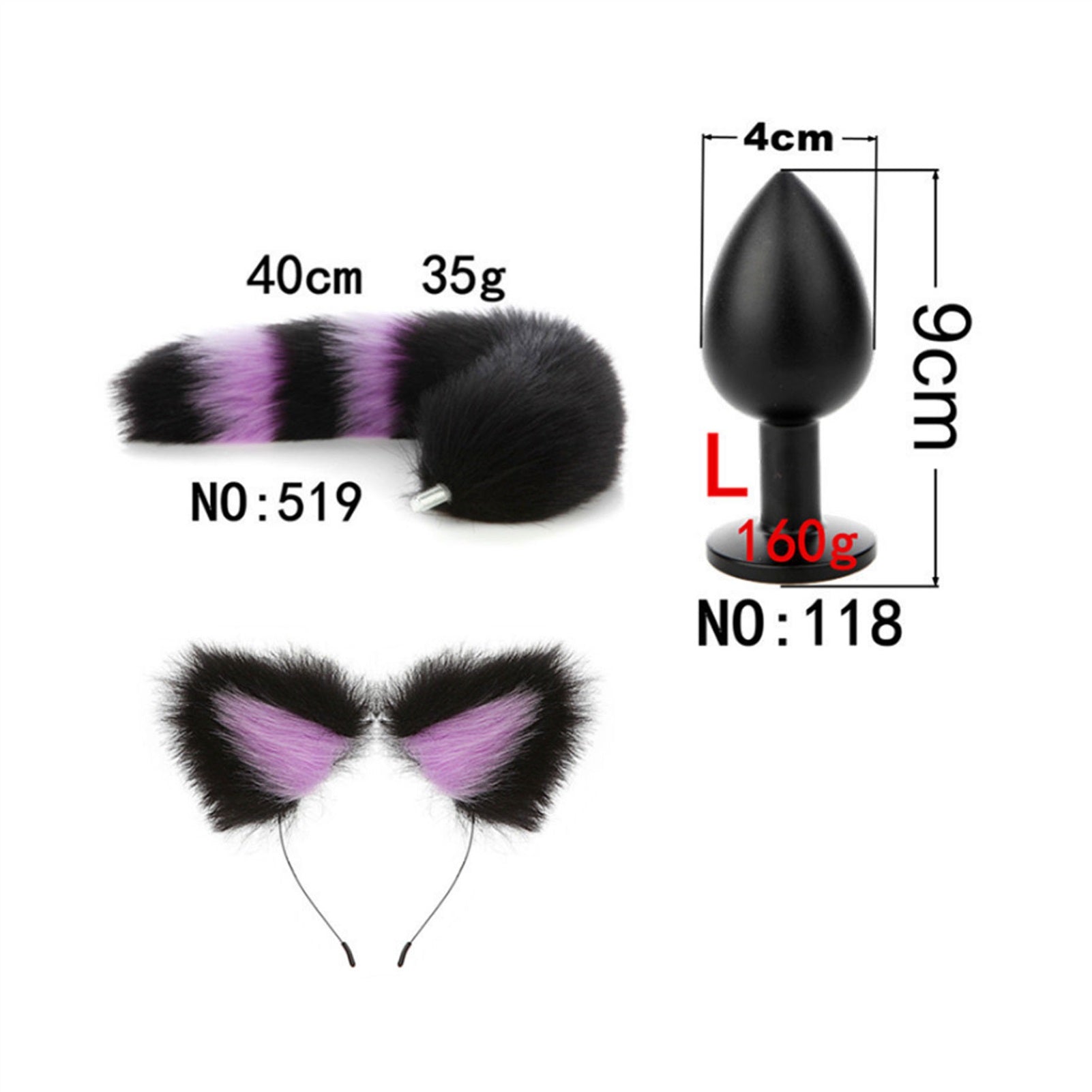 Faux Fox Tail Anal Plug Ear Hairpin Suit Cosplay D