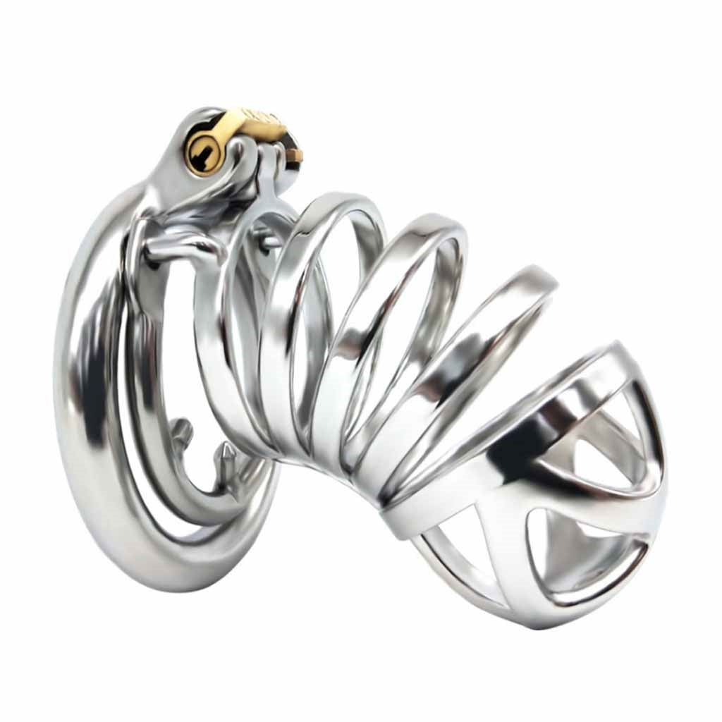 Male Chastity Device Cock Cage Steel Metal Silver 