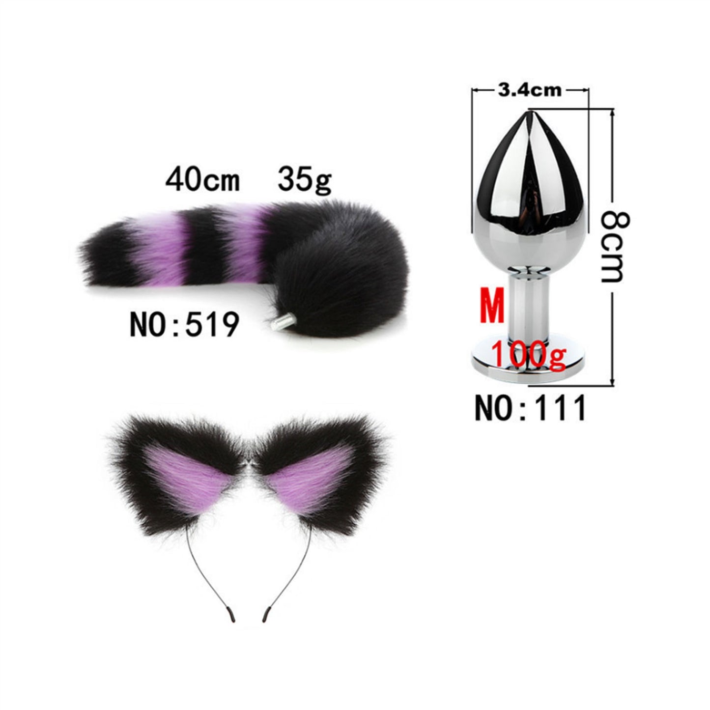 Faux Fox Tail Anal Plug Ear Hairpin Suit Cosplay D