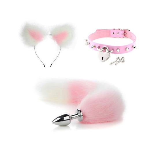 Three Pieces Set Faux Fox Tail Anal Plug Ear Hairp