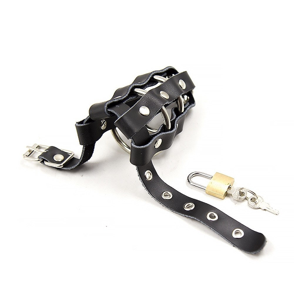 PU Leather Wrap Around Metal Cage Ring Device Belt