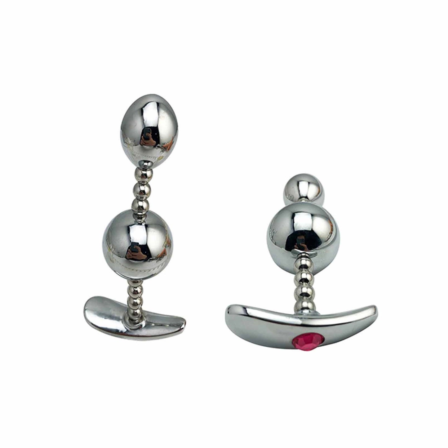 Metal Butt Plug Tapered Anal Plugs with Red Jewelr