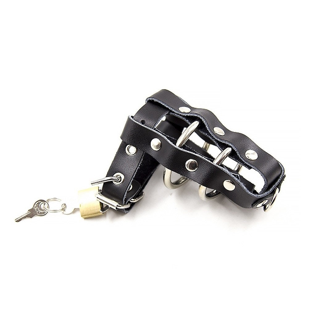 PU Leather Wrap Around Metal Cage Ring Device Belt