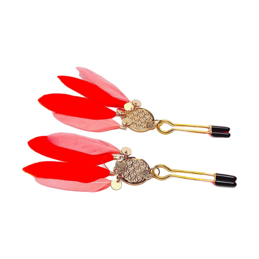 Red Feather Metal Tassels Pendant Nipple Clamps Cl