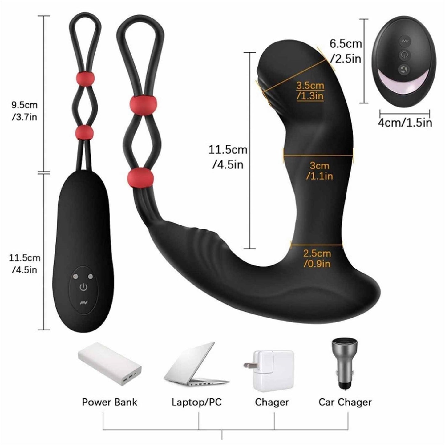 Male Prostate Massager Anal Vibrator with Penis Ri