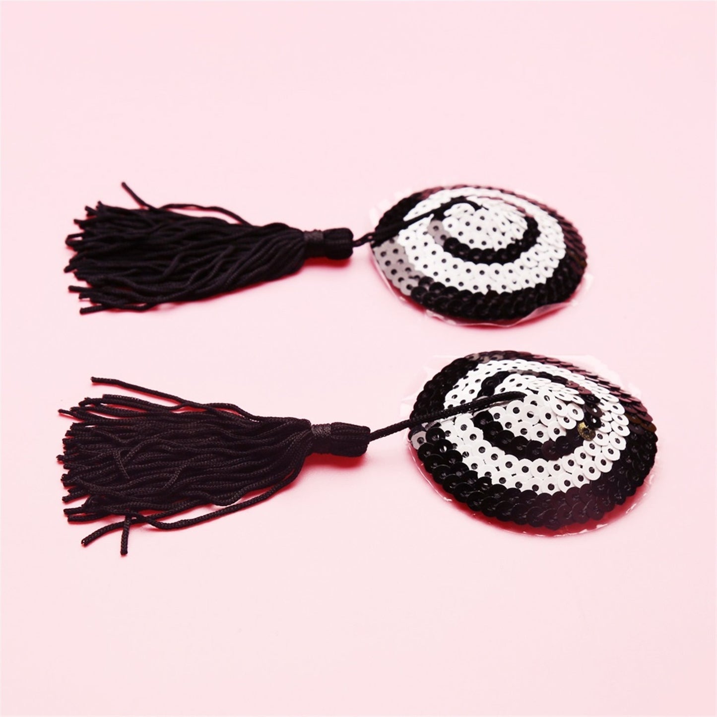 Black And White Sequined Tassels Nipple Cover Brea