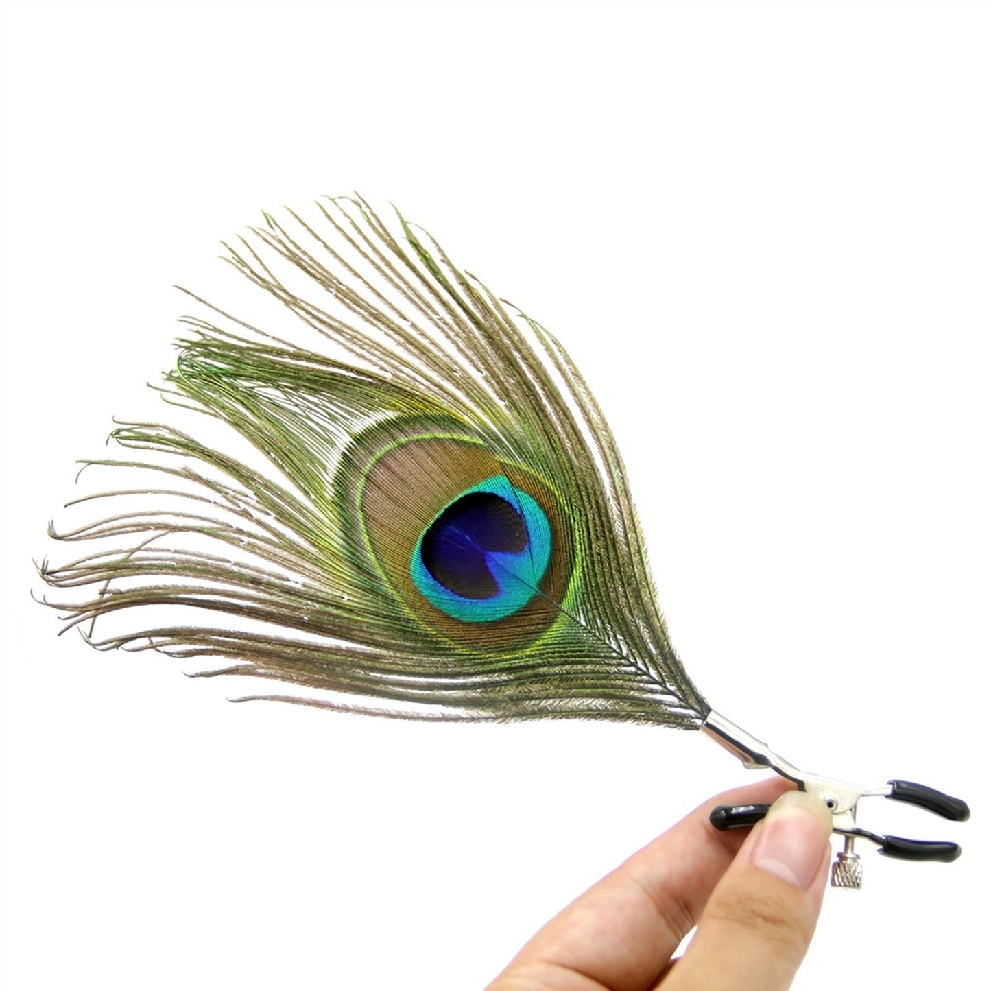 Adult Toy Metal Nipple Clamps With Peacock Feather