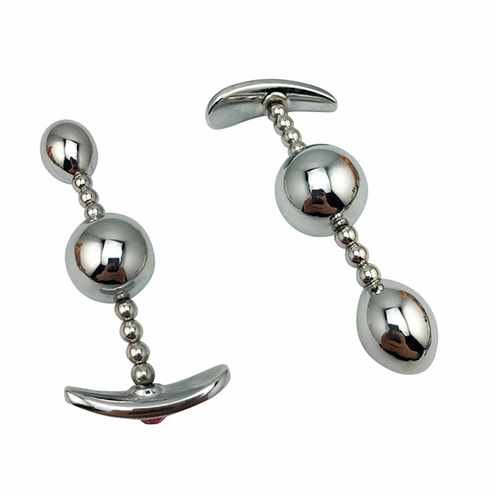 Metal Butt Plug Tapered Anal Plugs with Red Jewelr