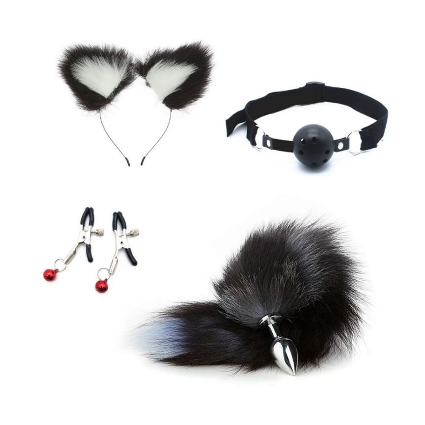 Four-piece Set Faux Fox Tail Anal Plug Ear Hairpin