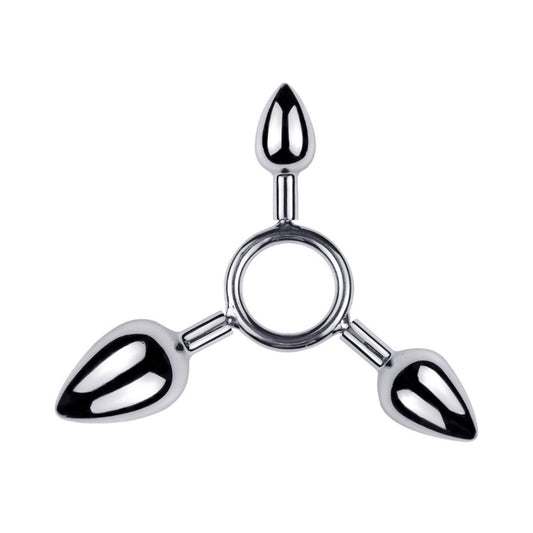 Metal Three Heads Anus Plug Small Curved Masturbat