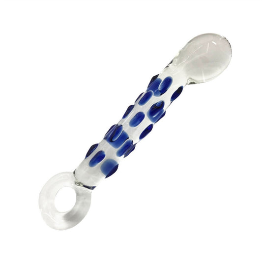 Blue dot simulation penis transparent glass crysta