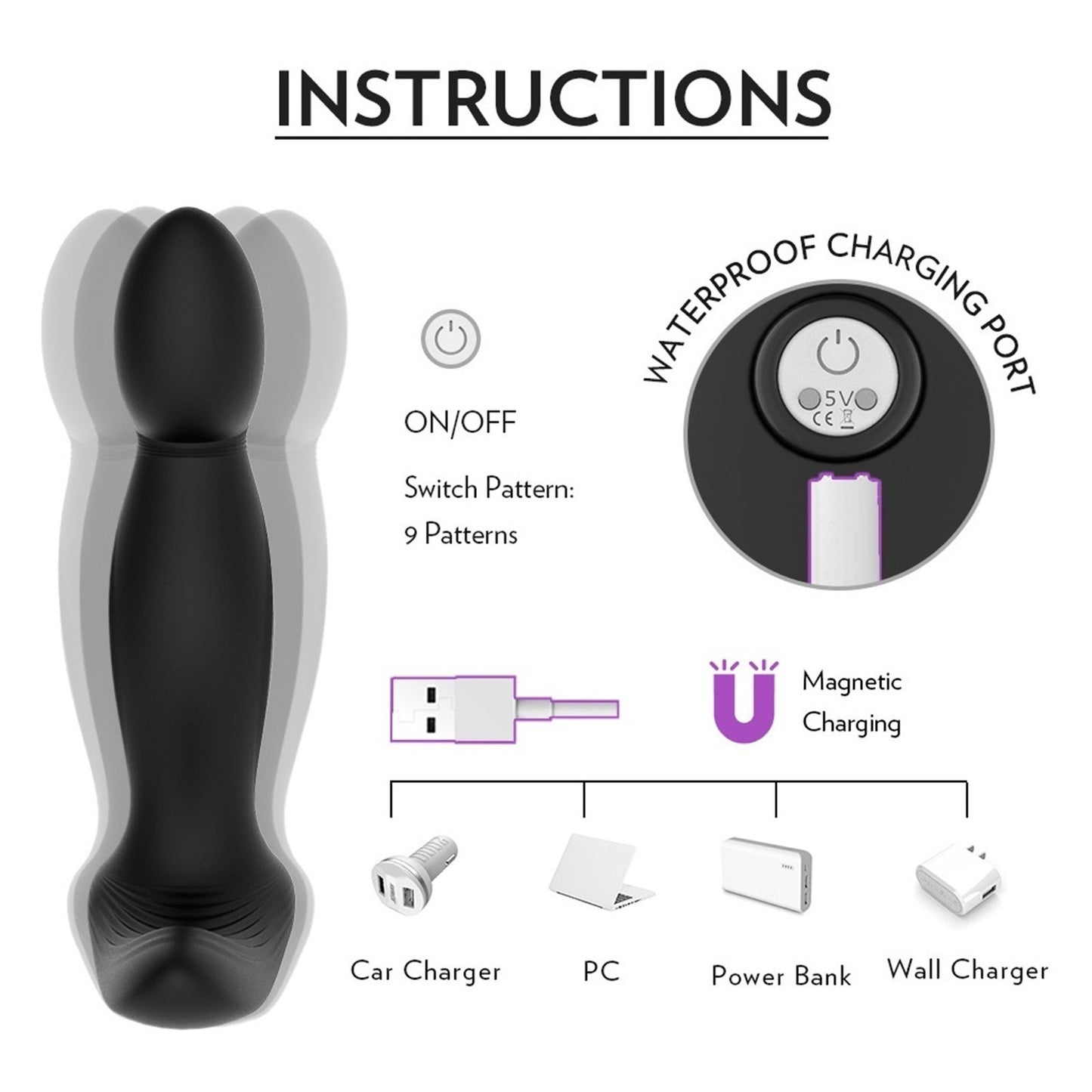 9 Modes Black Soft Silicone Wireless Remote G-SPOT