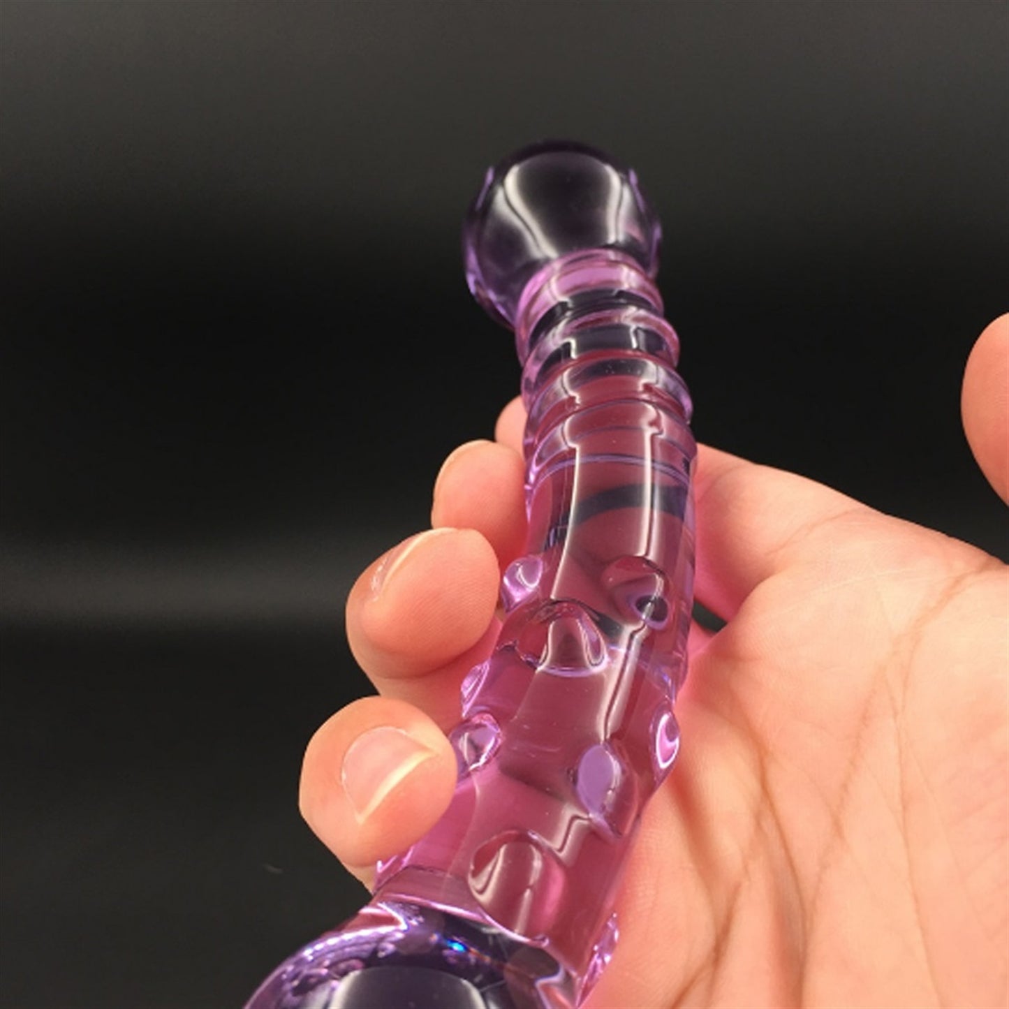 Purple Double-headed Crystal Glass Penis Simulatio