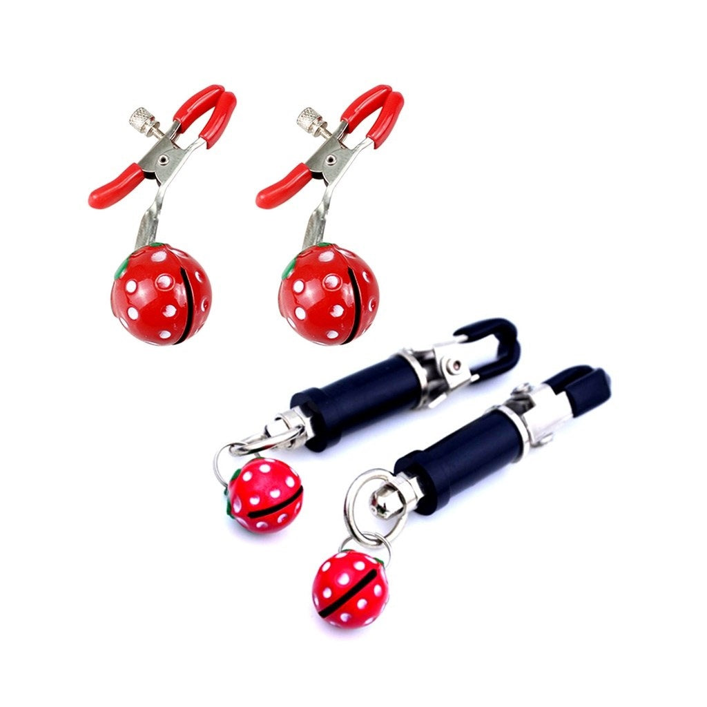 Strawberry Suit Nipple Clamps With Strawberry Bell