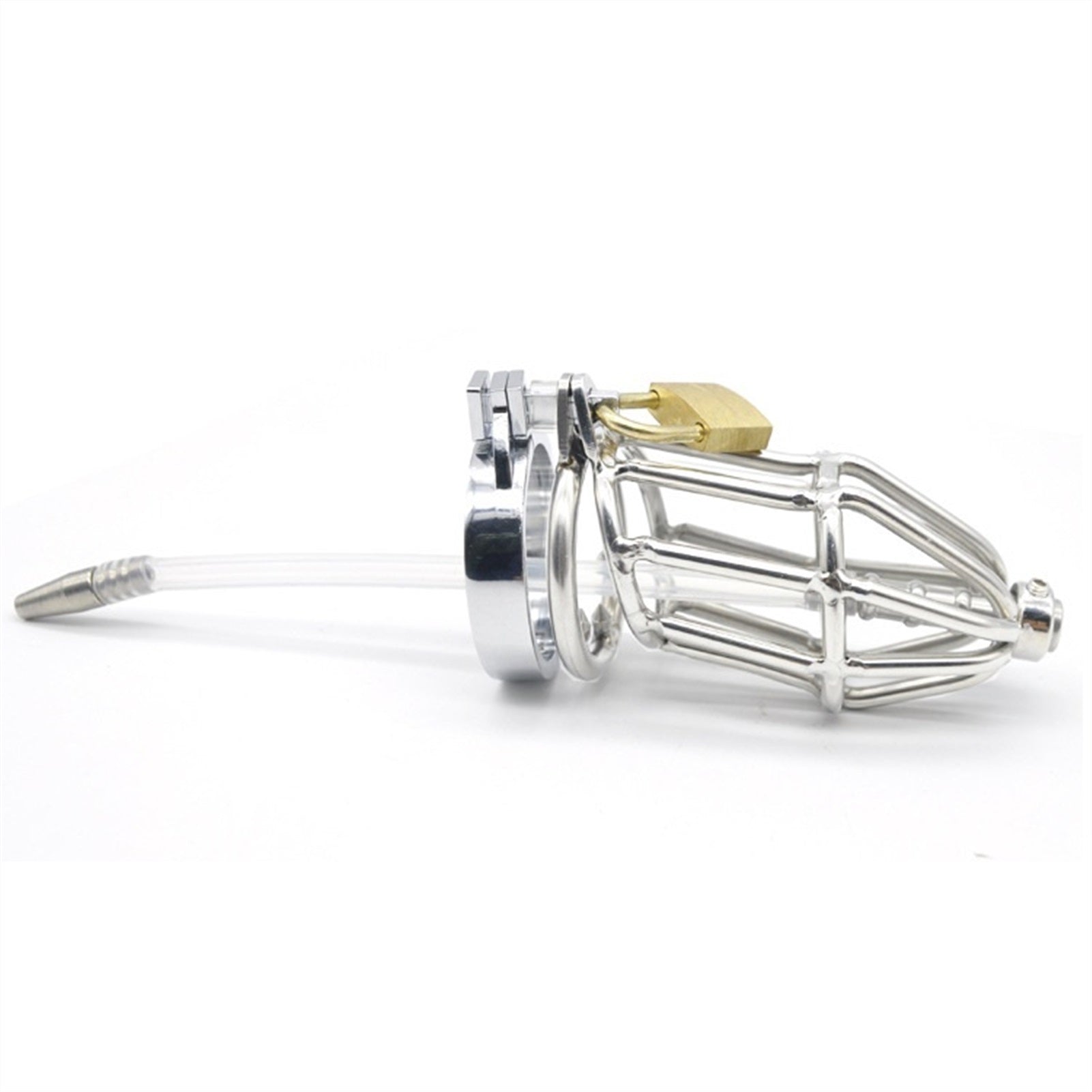 Male Chastity Device Cock Cage Steel Metal Silver 