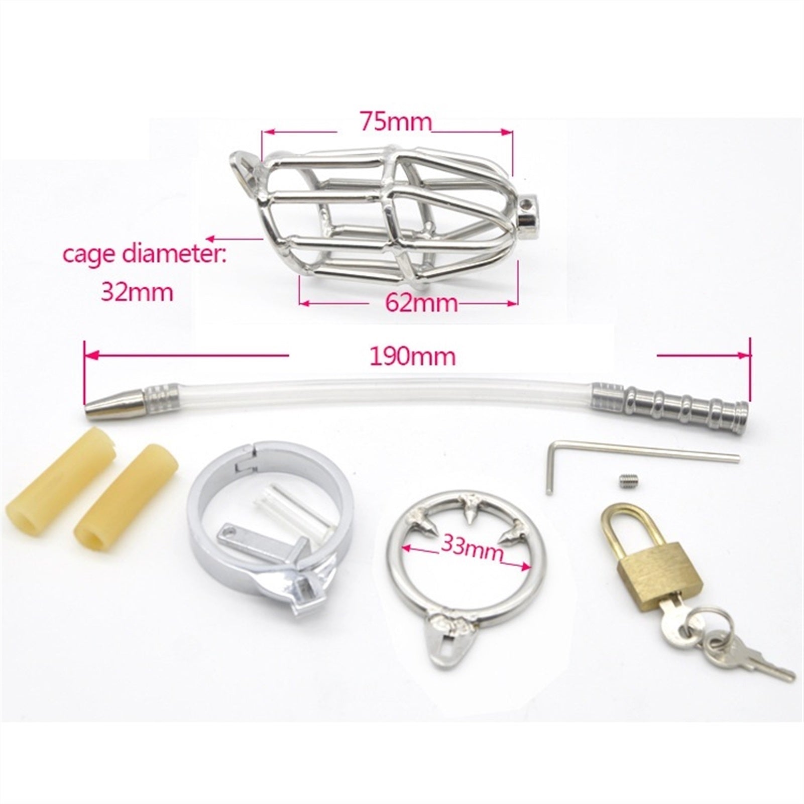 Male Chastity Device Cock Cage Steel Metal Silver 