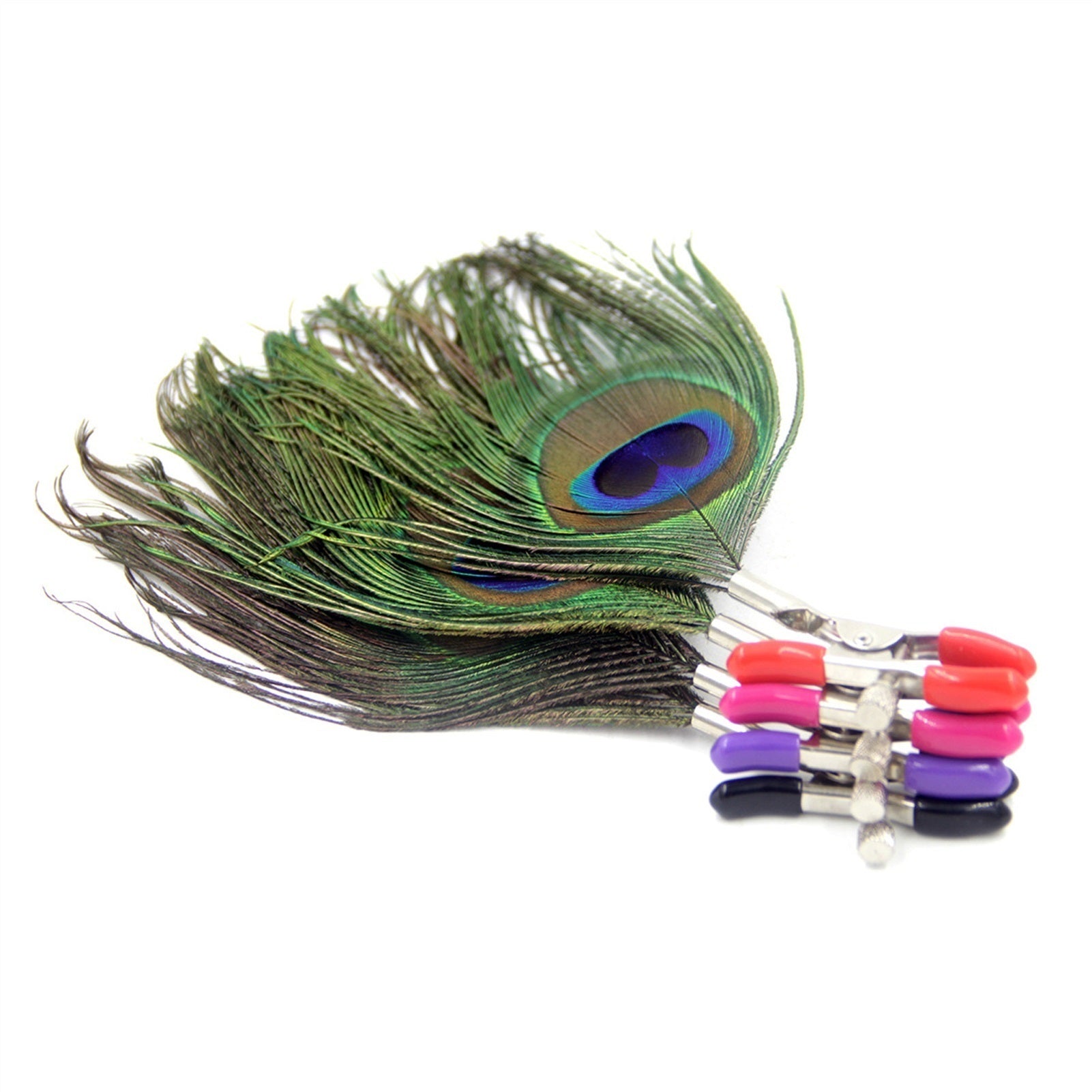 Adult Toy Metal Nipple Clamps With Peacock Feather