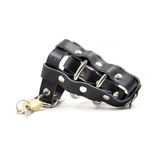 PU Leather Wrap Around Metal Cage Ring Device Belt