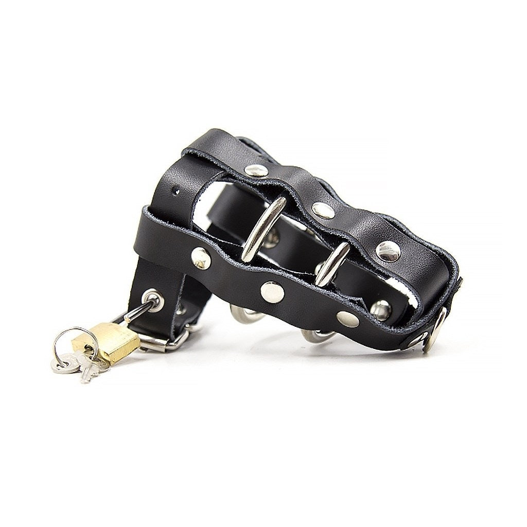 PU Leather Wrap Around Metal Cage Ring Device Belt