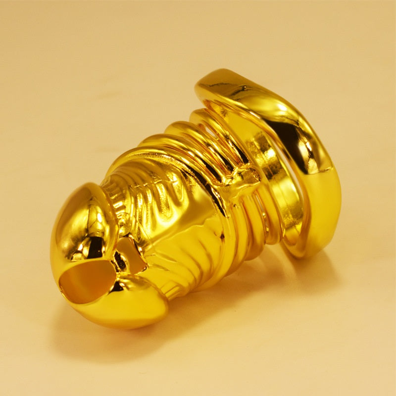 Chastity Belt Gold Color Metal Lock Cock Cage BDSM