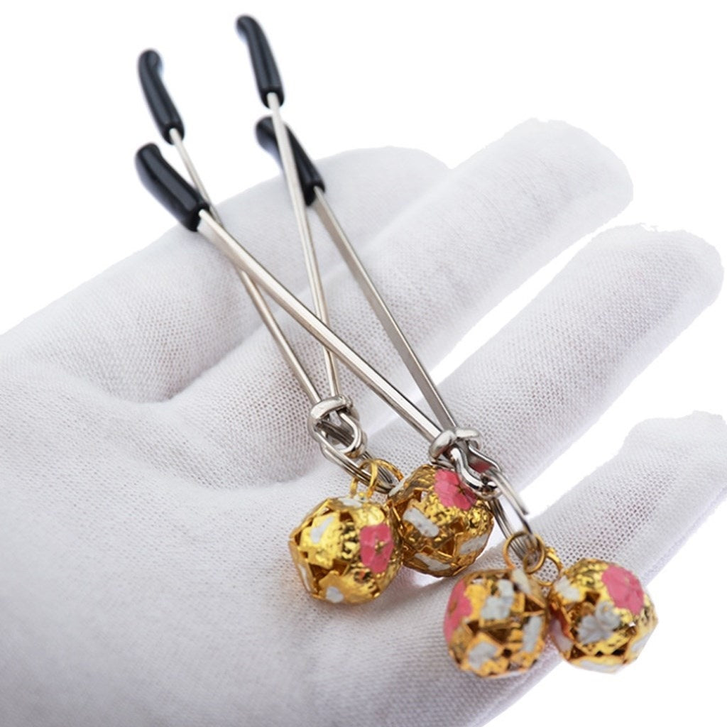 Nipple Clamps Clit Clamp With 2 Gold Bells Flower 