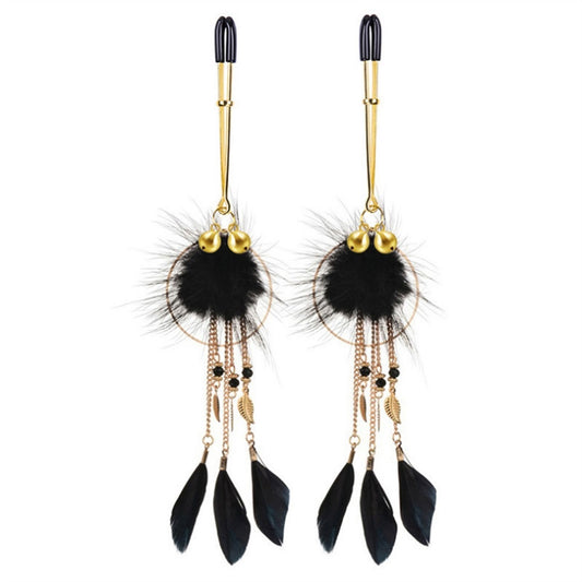 Black Feather Bell Breast Clip Nipple Cute Clip Br