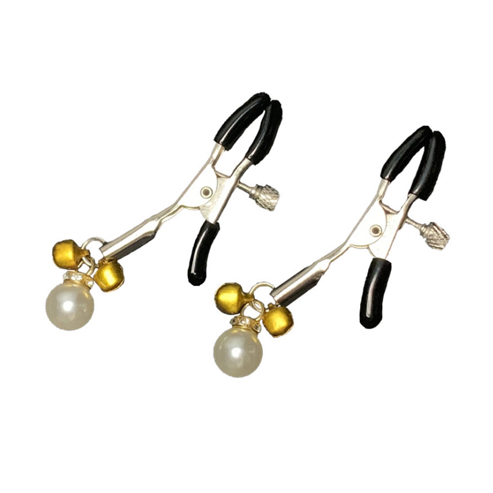 Metal Bell Pearl Mimi Clip Nipple Clamps With Blac