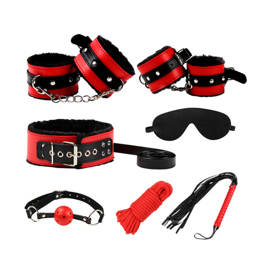 Black And Red 7-piece Set Of Leather Plush Bundle 