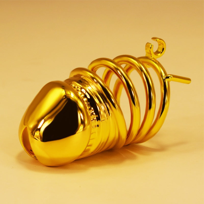 Chastity Belt Gold Color Metal Lock Cock Cage BDSM