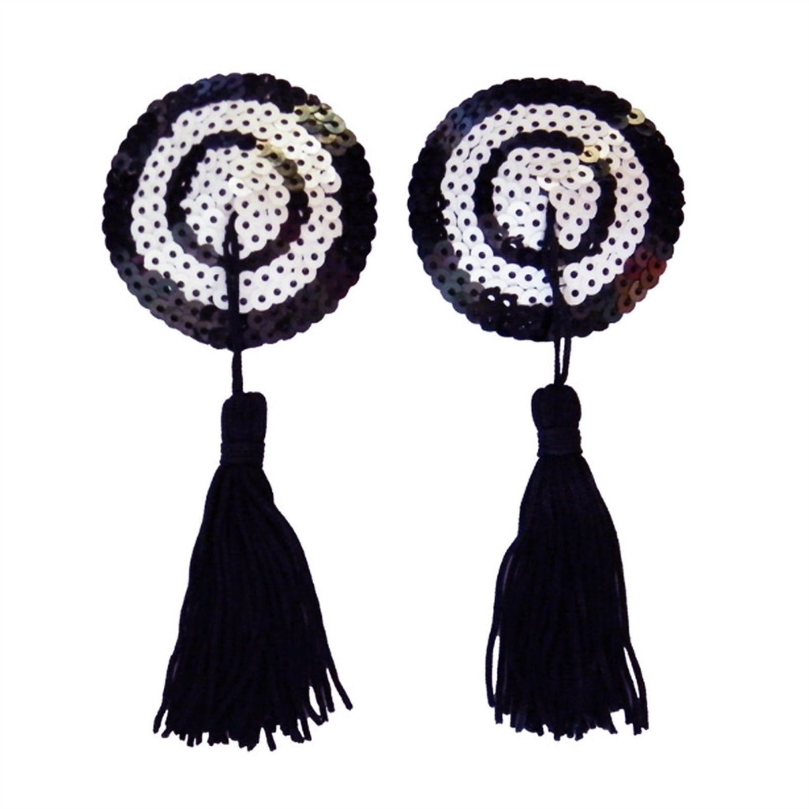 Black And White Sequined Tassels Nipple Cover Brea