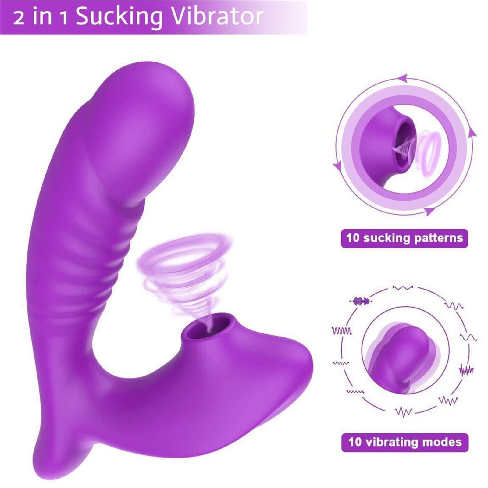 10 Frequency Silicone Vibration Dildo 2 In 1 Sucki