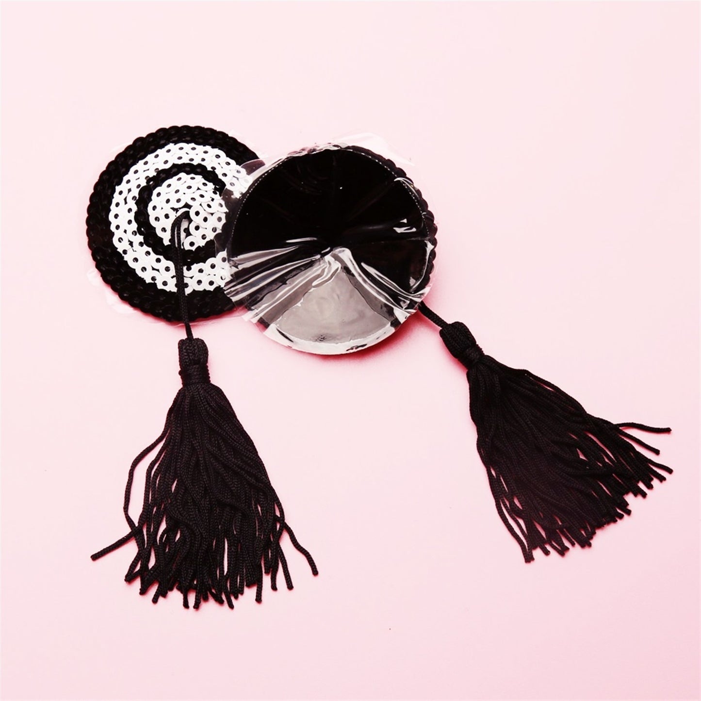 Black And White Sequined Tassels Nipple Cover Brea