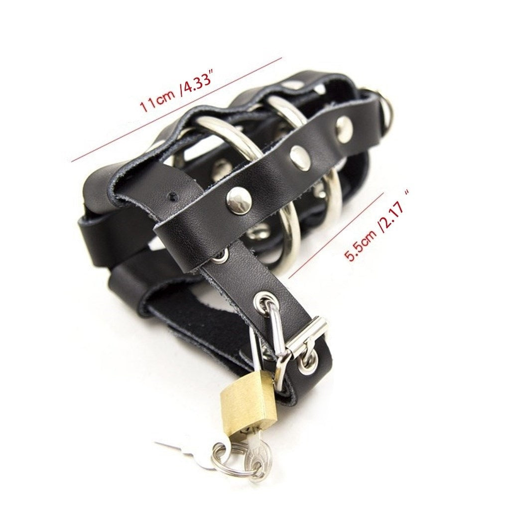 PU Leather Wrap Around Metal Cage Ring Device Belt