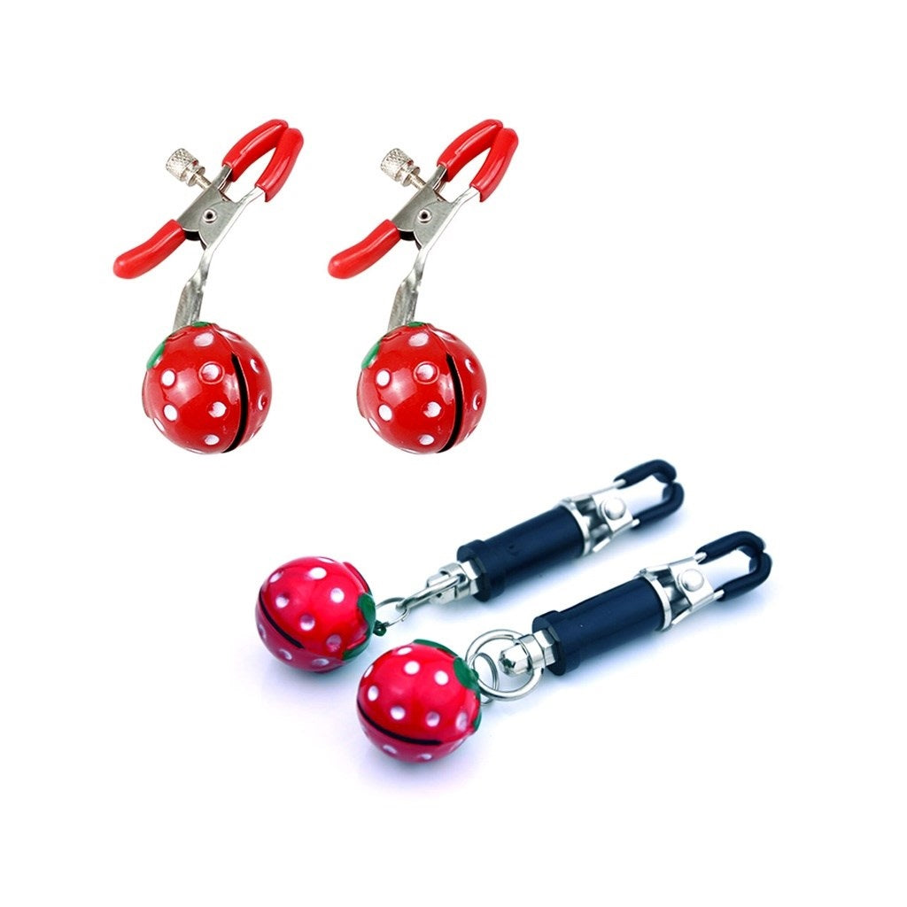 Strawberry Suit Nipple Clamps With Strawberry Bell