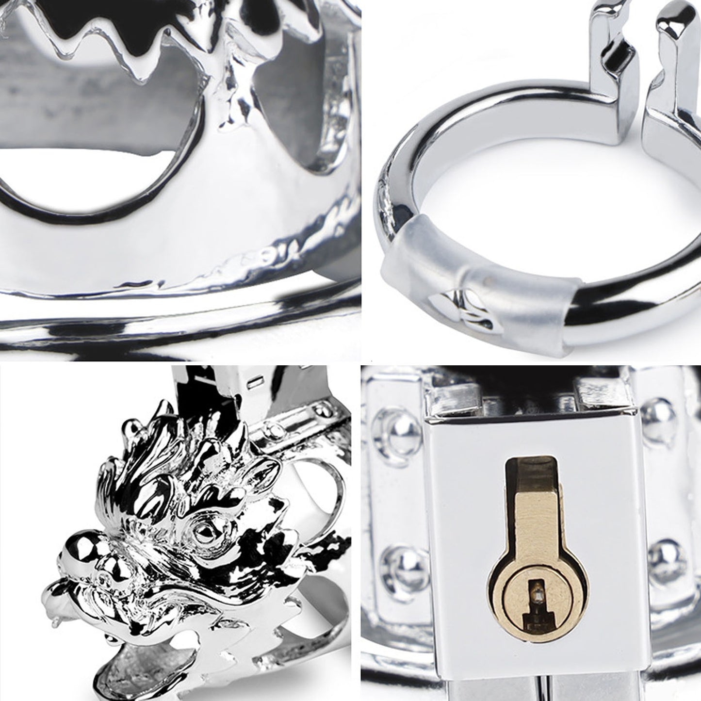 Stainless  Dragon's  Chastity lockHeed Cage Ring D